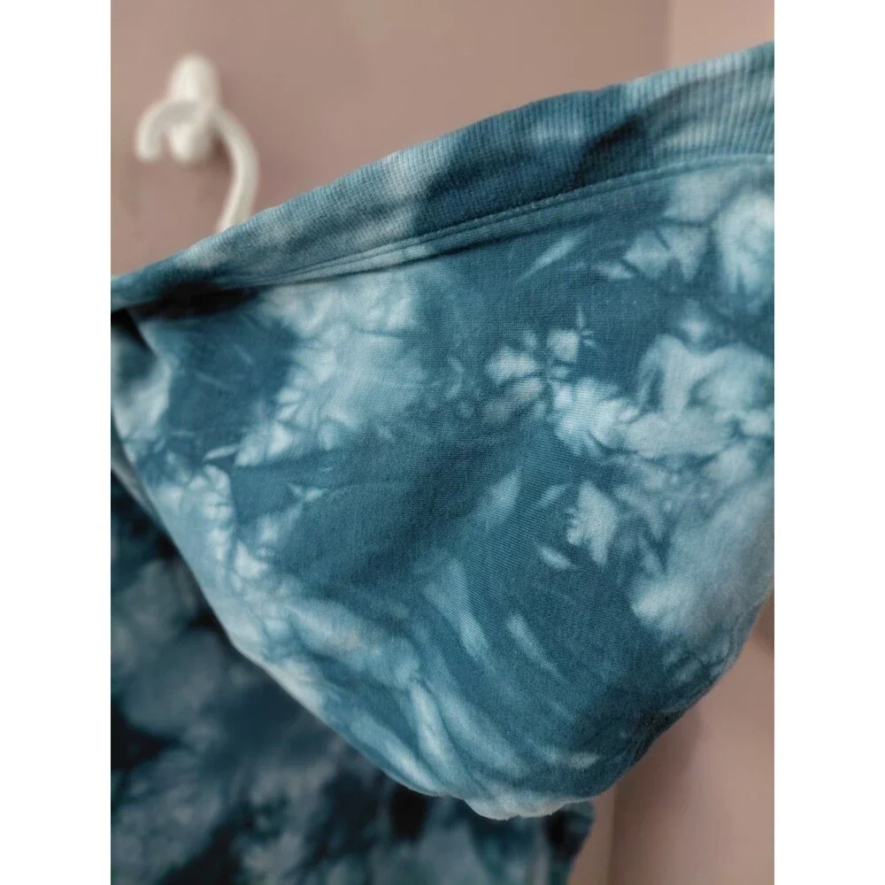Athleta Sundown Tie Dye Hoodie Sweatshirt Women's Medium Dark Surf Teal Blue - Picture 8 of 10